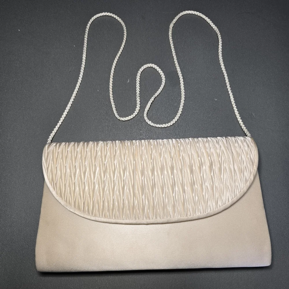 Vintage 1980's Partners Ivory Satin Clutch Purse 48557, 10" X 6 " - Picture 5 of 14